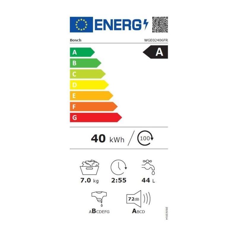 Bosch Serie 2 WGE02406FR machine à laver Charge avant 7 kg 1400 tr/min Blanc