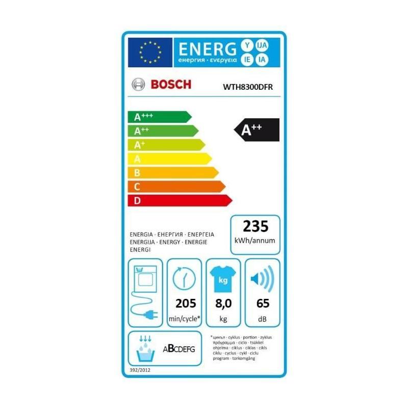 Bosch Serie 4 WTH8300DFR sèche-linge Pose libre Charge avant 8 kg Blanc