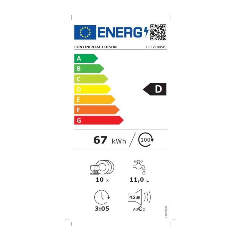 Lave-vaisselle pose libre Continental Edison 10 couverts Noir