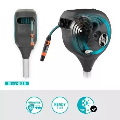 Dévidoir automatique sur pic RollUp S 15 m - GARDENA - Facilité d'enroulement Dévidoir automatique sur pic RollUp S 15 m - GARDENA - Facilité d'enroulement