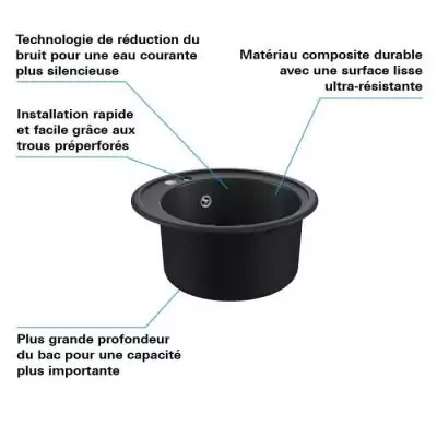 Evier GROHE K200 Noir - Design Rond - 1 bac