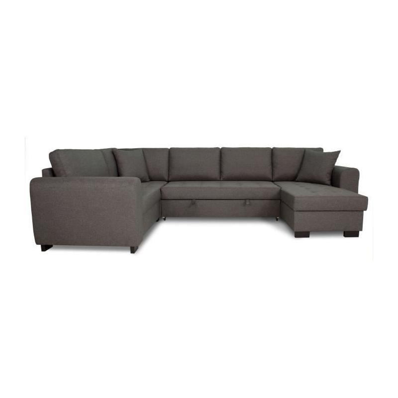 Canapé d'angle panoramique convertible réversible - Gris - L313 x P213 x H90 cm