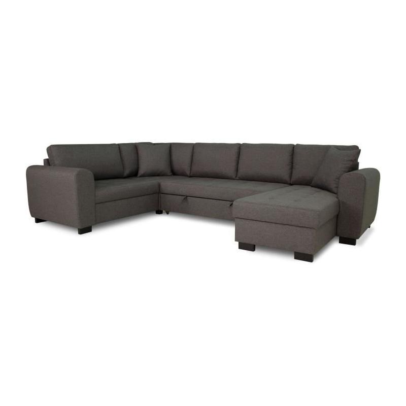 Canapé d'angle panoramique convertible réversible - Gris - L313 x P213 x H90 cm