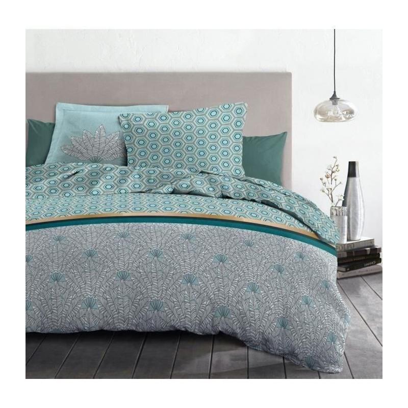 Parure de couette 140x200 cm HOME LINGE PASSION LOUXOR - Vert émer