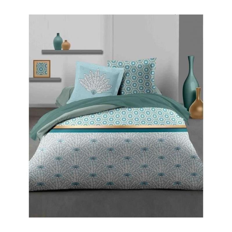 Parure de couette 140x200 cm HOME LINGE PASSION LOUXOR - Vert émer