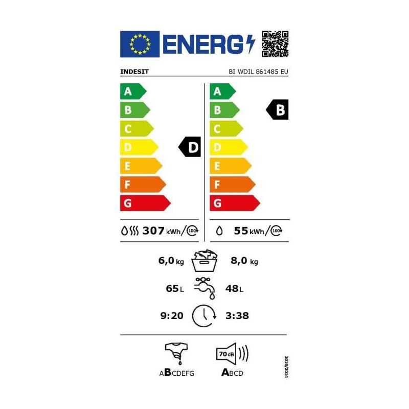 Lave-linge séchant encastrable Indesit - 8 à 6kg - Blanc