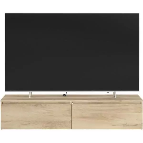Meuble TV 2 tiroirs a suspendre ou a poser - LEVIATHAN - Décor Chene - 138,5 x 40 x 29 cm - PARISOT