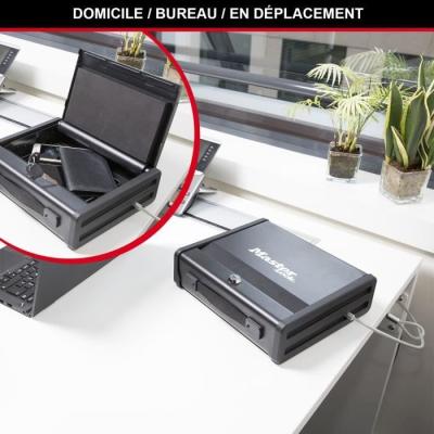 Coffre-fort compact avec câble de fixation - Dimensions pratiques