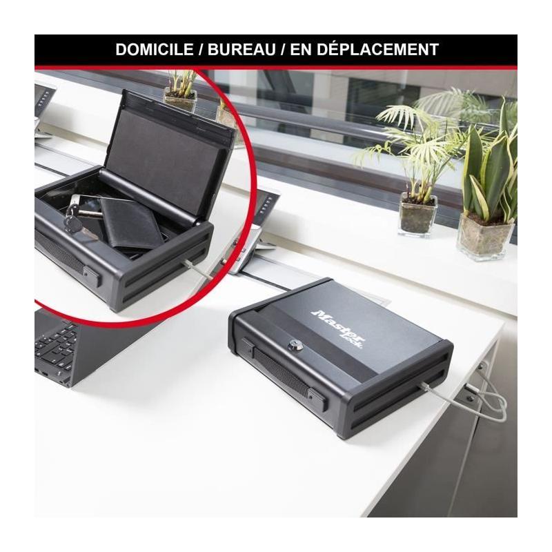 Coffre-fort compact avec câble de fixation - Dimensions pratiques