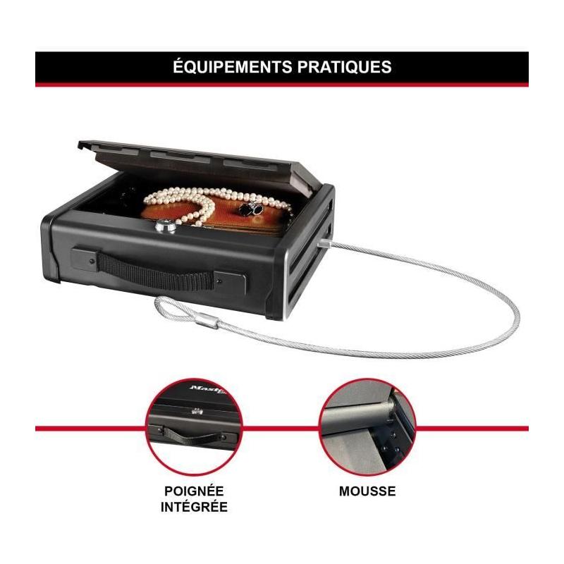 Coffre-fort compact avec câble de fixation - Dimensions pratiques