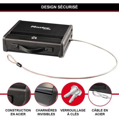 Coffre-fort compact avec câble de fixation - Dimensions pratiques