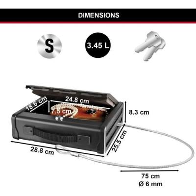 Coffre-fort compact avec câble de fixation - Dimensions pratiques