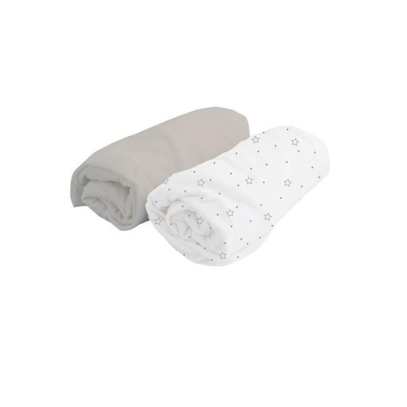 Ensemble de 2 Draps Housse Blanc pois/Perle 70x140 cm