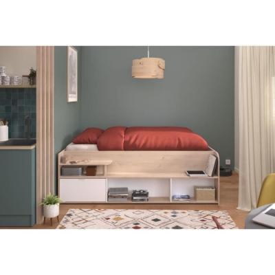 Lit coffre adulte design - 140x190/200 cm - Décor chene et Blanc