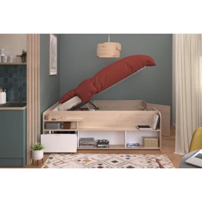 Lit coffre adulte design - 140x190/200 cm - Décor chene et Blanc