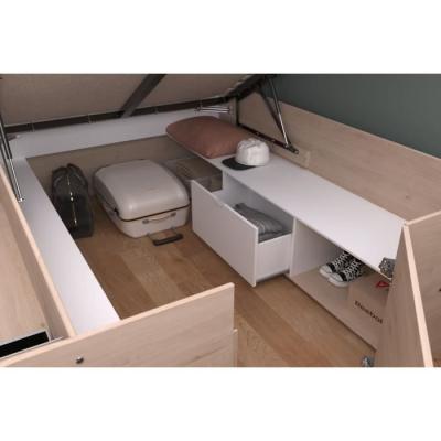 Lit coffre adulte design - 140x190/200 cm - Décor chene et Blanc