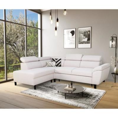 Canapé d'angle convertible STAN - Tissu Beige - Réversible - 4 pers