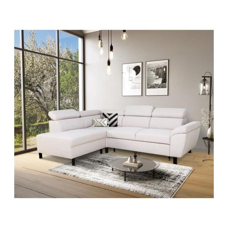 Canapé d'angle convertible STAN - Tissu Beige - Réversible - 4 pers