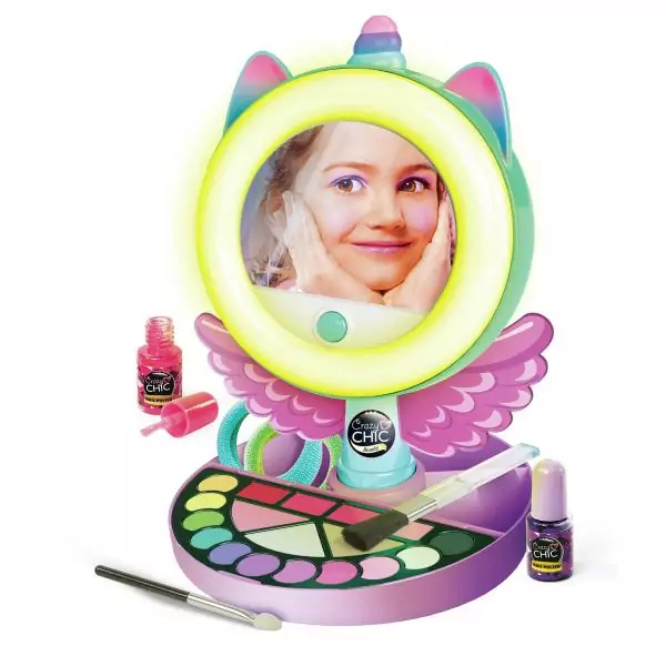 CLEMENTONI - Miroir de maquillage licorne - Anneau lumineux - Maquillage et accesoires cheveux et ongles - Des 7ans