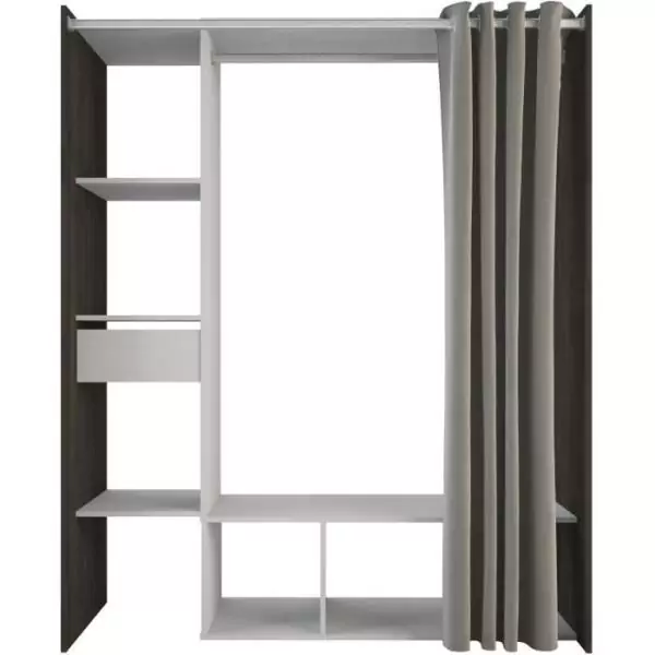 Kit dressing + rideau - Chene Waterford / Lin tisse - L150 x P49,9 x H183 cm - MONTANA
