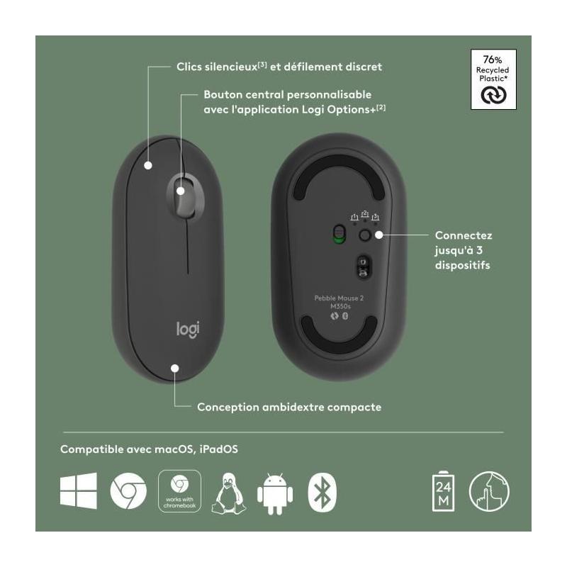Souris Logitech Pebble Mouse 2 M350s - Légère et portable - Graphite