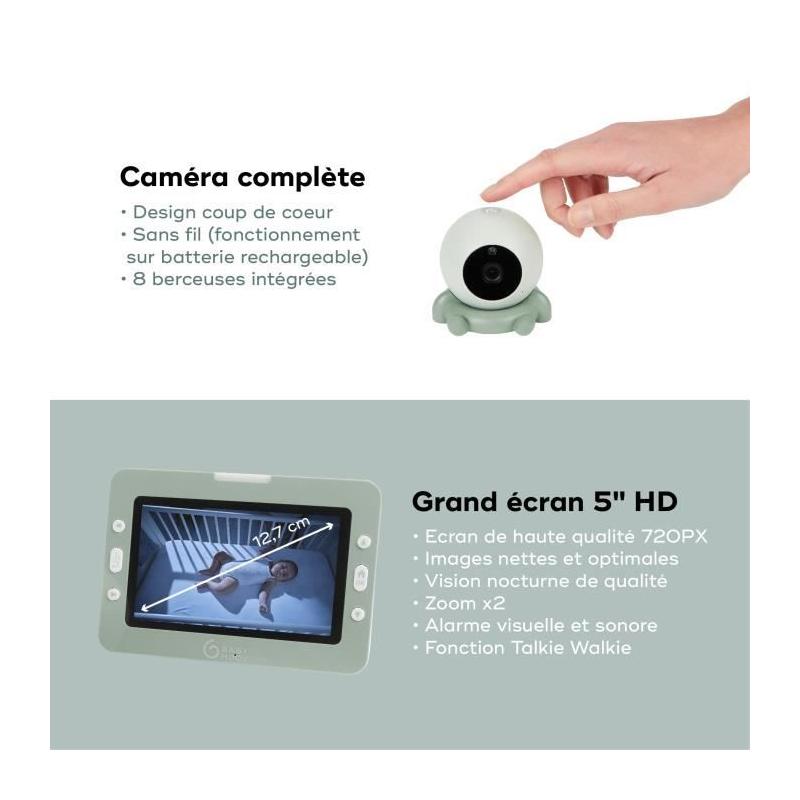 Babyphone Caméra YOO Go+ - Ecran HD 5", Batterie Rechargeable