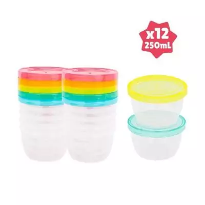 Ensemble de 12 Badabowls Gradués 250ml: Boîtes de Conservation Réinscriptibles