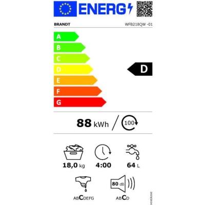 Lave-linge hublot BRANDT WFB218QW - 18 kg - Induction - Blanc