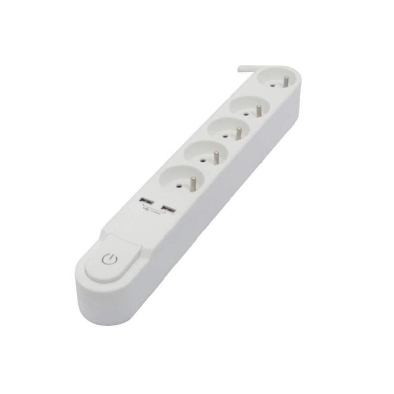 Bloc multiprise 5 prises 16A avec interrupteur et 2 ports USB
