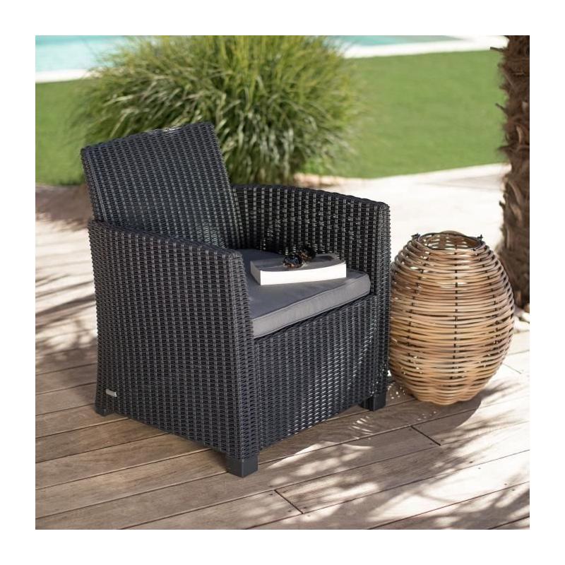 Ensemble de jardin tressé 4 personnes - Mia - Gris graphite