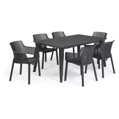 Lot de 6 fauteuils de jardin Allibert by KETER ELISA en résine gris graphite