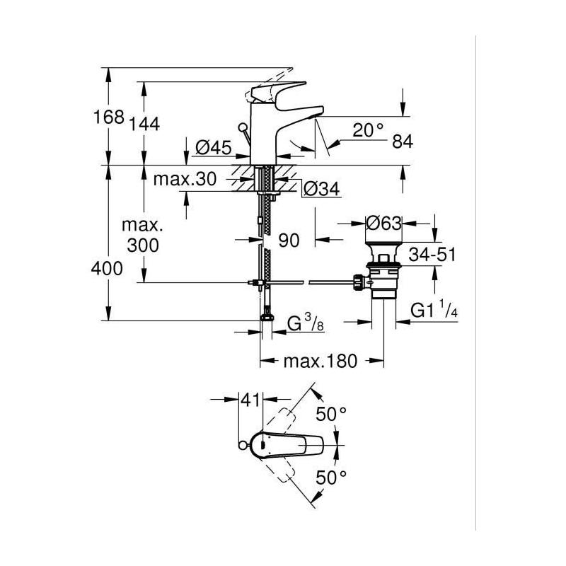 Mitigeur lavabo monocommande GROHE Start Flow - Taille S - Chromé