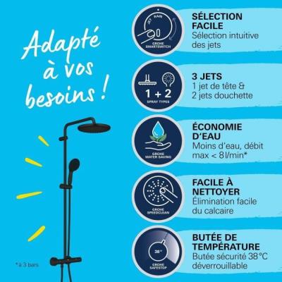 Colonne de douche thermostatique Grohe Vitalio Start 250 - Noir Mat