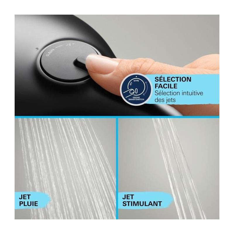 Colonne de douche thermostatique Grohe Vitalio Start 250 - Noir Mat