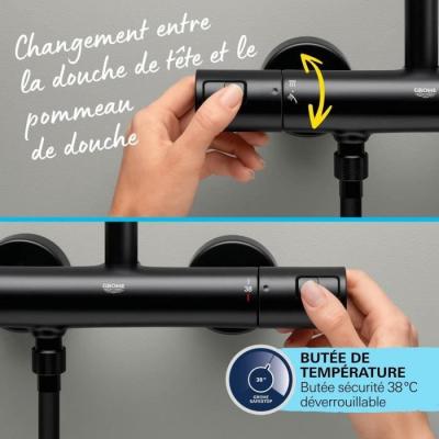 Colonne de douche thermostatique Grohe Vitalio Start 250 - Noir Mat