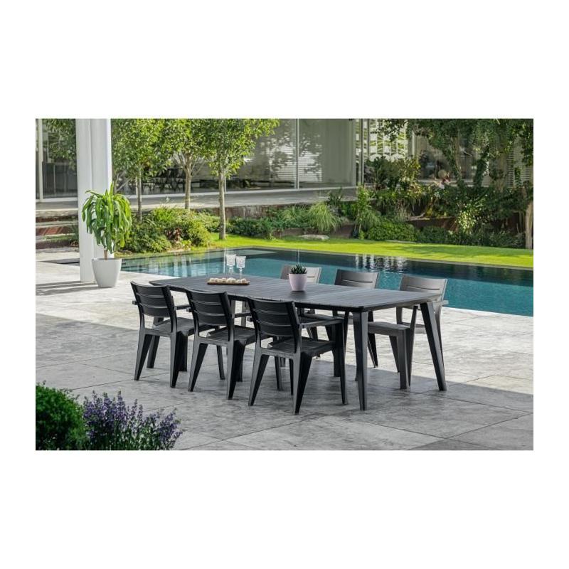 Table de jardin en résine Lima - Gris graphite - 8 à 10 personnes