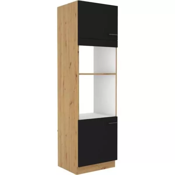 MODENA - Colonne four micro-ondes - 2 portes - 60 x 57 x 210 cm - Chene artisan / Noir mat
