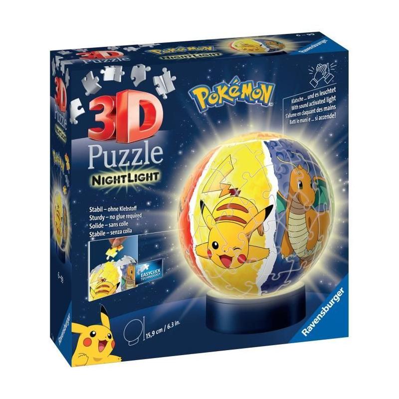 Puzzle 3D Ball illuminé Pokémon - Ravensburger - 72 pièces - Socle lumineux