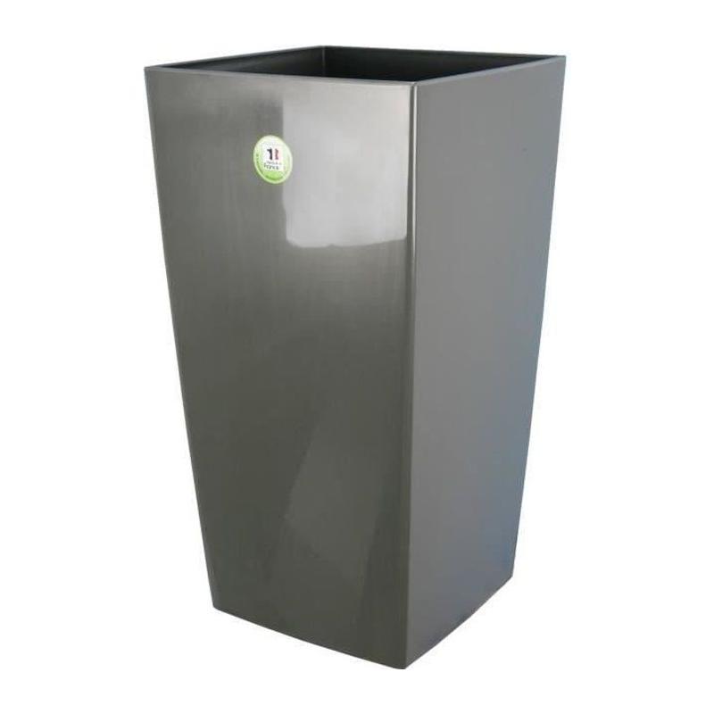 Pot de fleurs carré Nuance - 29 x 29 x H 52 cm - Gris pailleté
