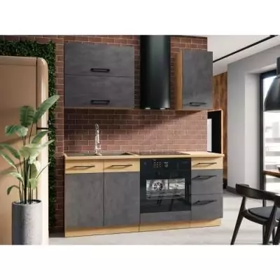 Colonne cuisine ROCK - Chene Lancelot/Gris Matera - L60 x H210 cm