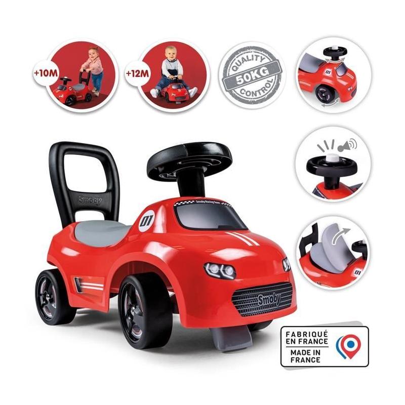 Porteur enfant 2 en 1 Smoby - Auto Rouge - Fabrication française