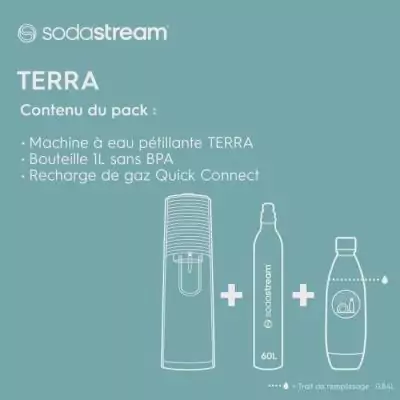 Sodastream Terra Rouge : machine à eau pétillante, bouteille 1 L + recharge 60 L