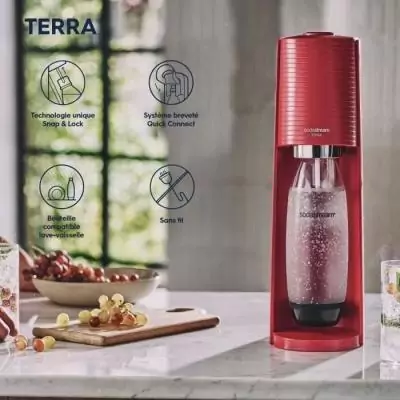 Sodastream Terra Rouge : machine à eau pétillante, bouteille 1 L + recharge 60 L