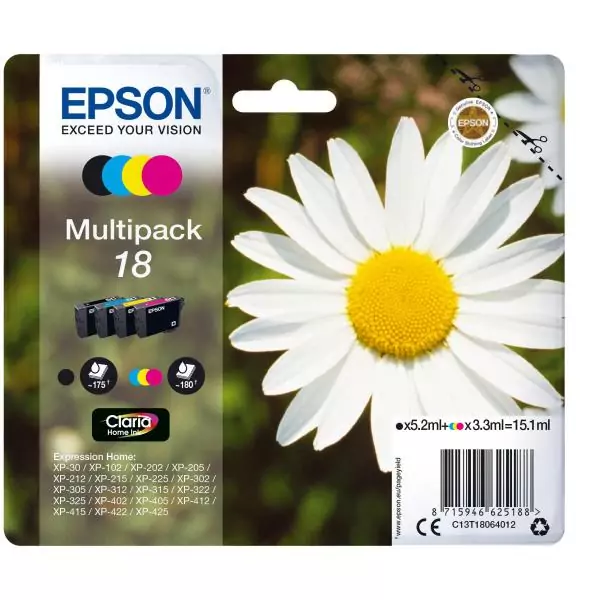 EPSON Multipack T1806 - Pâquerette - Noir, Cyan, Magenta, Jaune (C13T18064012)