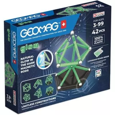 Coffret de Construction GEOMAG Glow Recycled - 42 Pièces Luminescentes