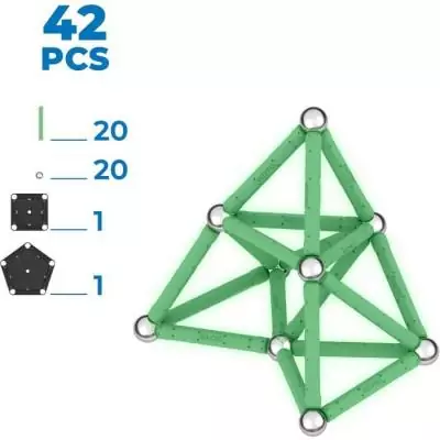 Coffret de Construction GEOMAG Glow Recycled - 42 Pièces Luminescentes