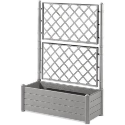 Bac à fleurs rectangulaire avec treillis stone gris - Pratique et élégant