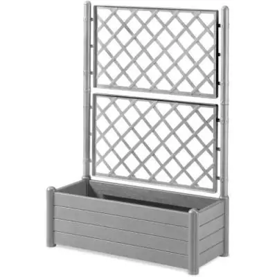 Bac à fleurs rectangulaire avec treillis stone gris - Pratique et élégant
