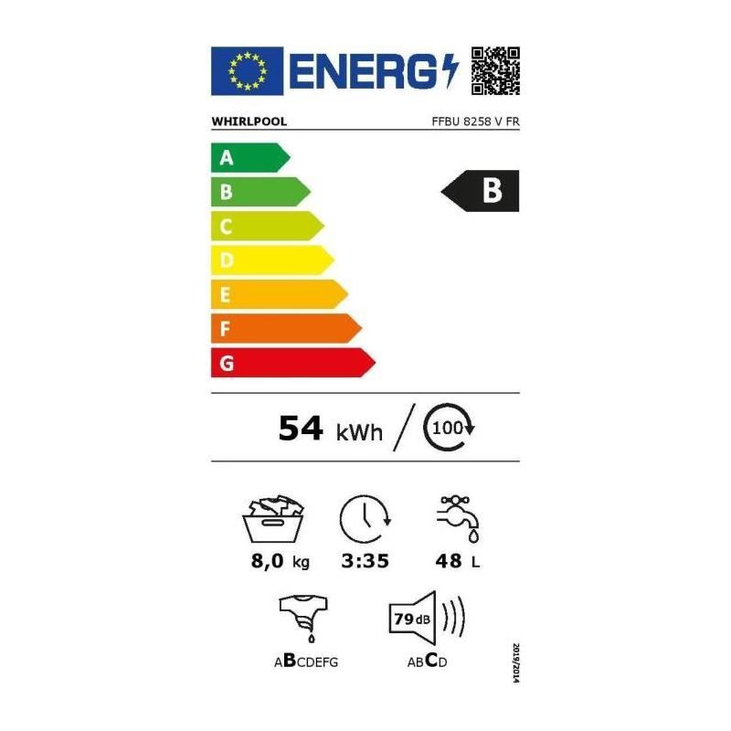 Lave-linge hublot WHIRLPOOL FFBU8258VFR - 8 kg - Induction - Classe B