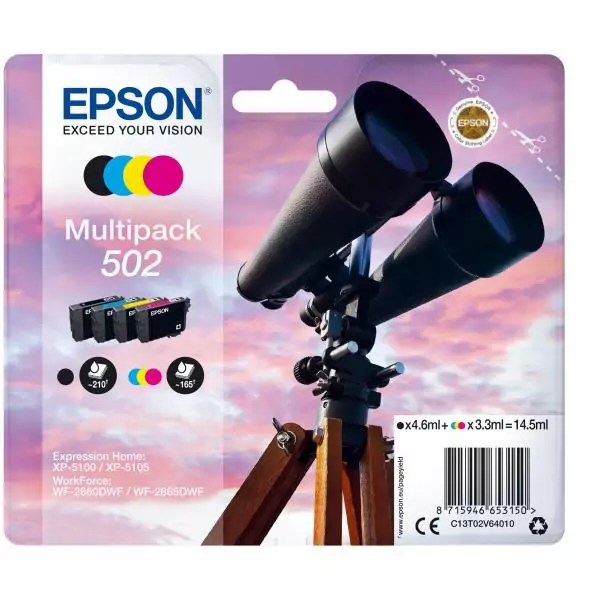 EPSON Multipack 502 - Jumelles - Noir, Cyan, Magenta, Jaune (C13T02V64020)